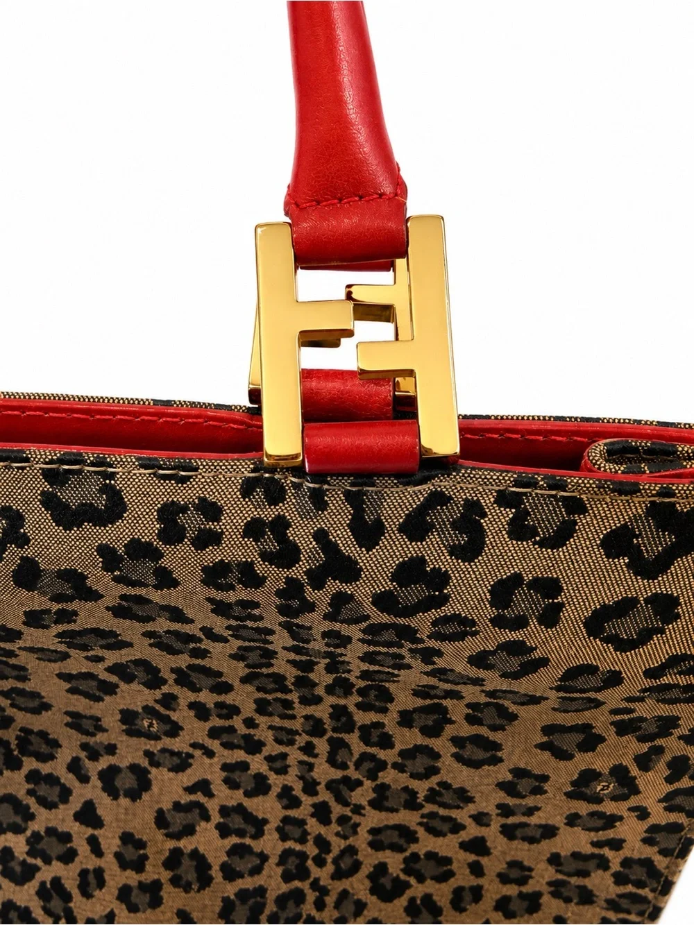 Fendi Leopard Print Tote Bag with Red Leather Handles